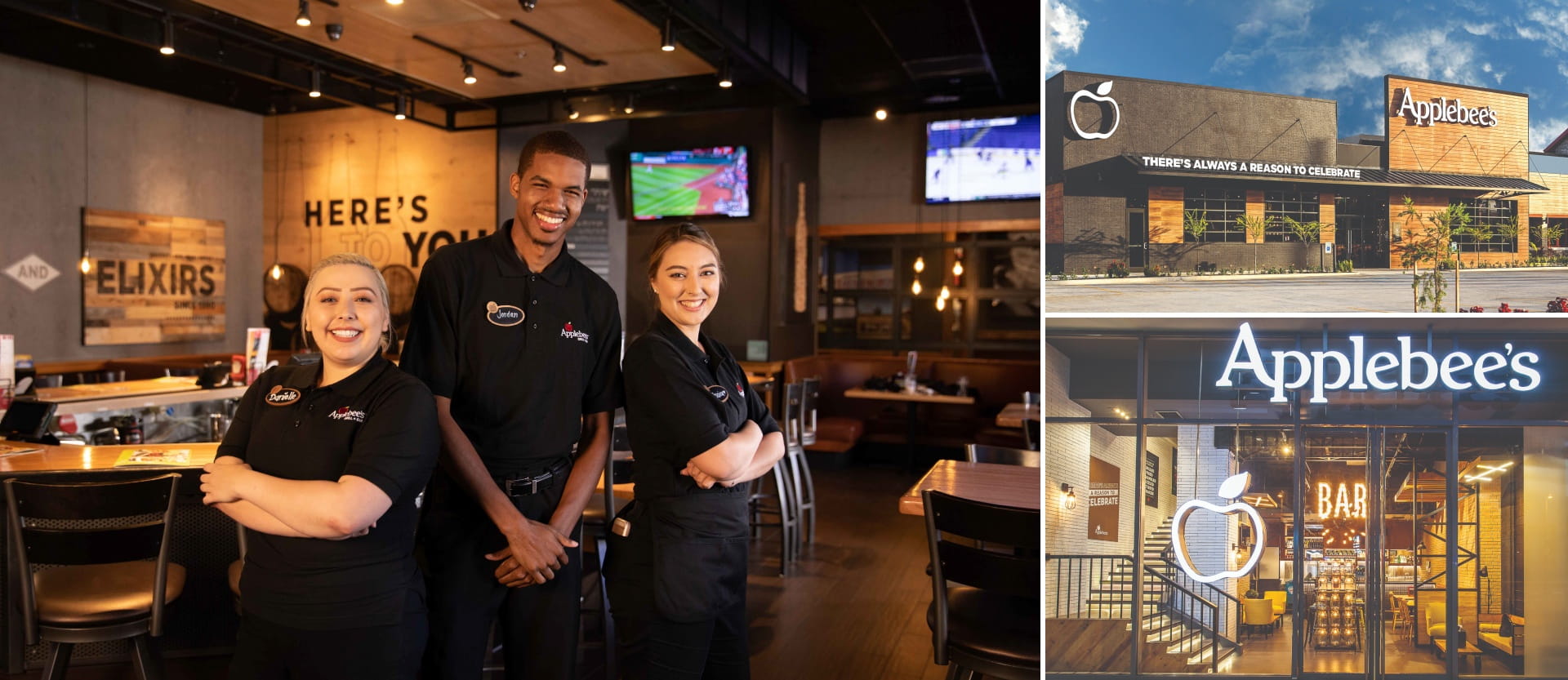 Homepage hero image of three Applebee's Franchise employees